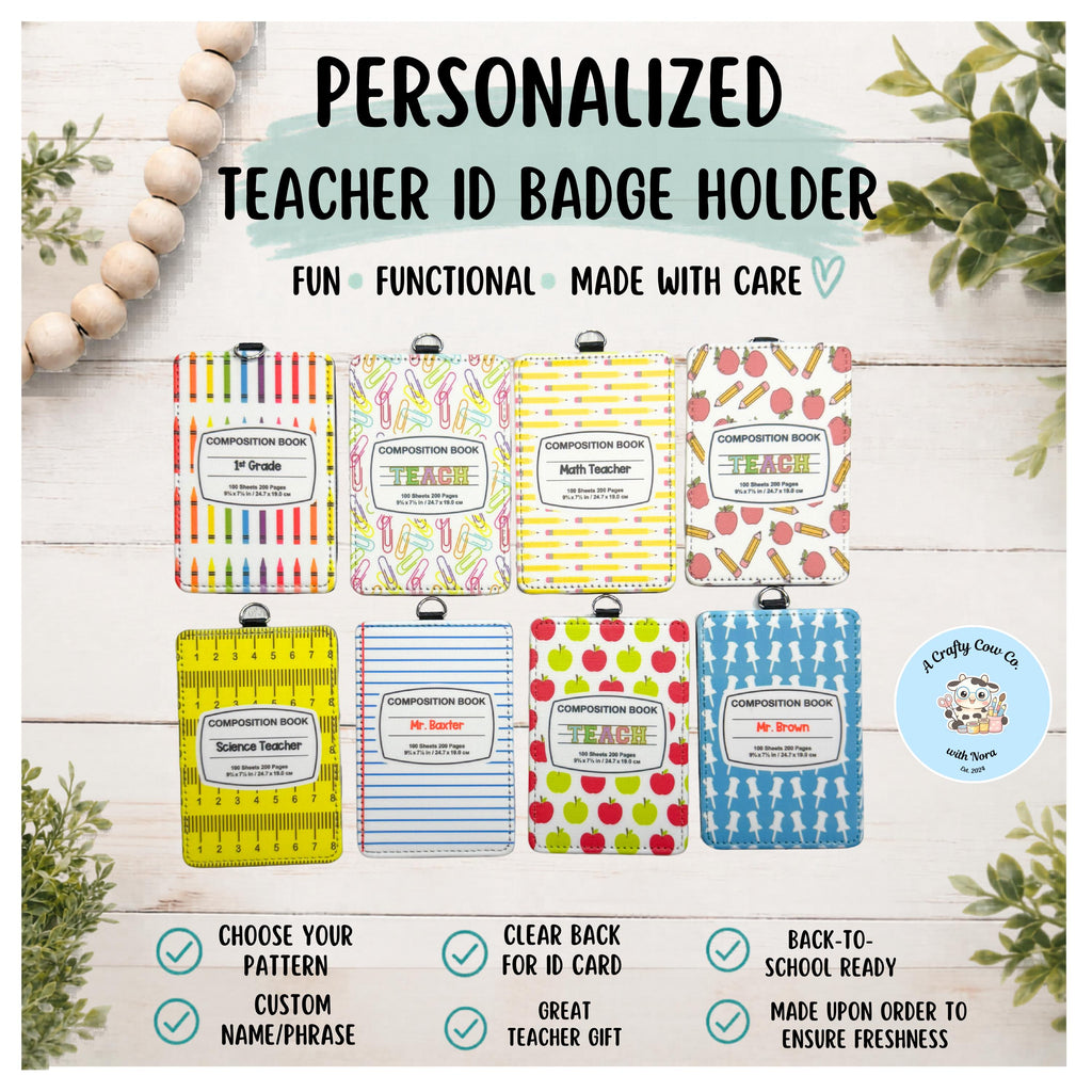 Personalized Teacher ID Badge Holder | Custom Name Poly Leather Card Case