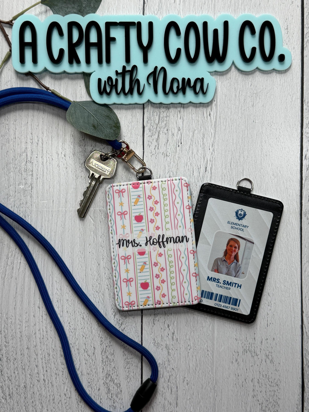 Personalized Teacher ID Badge Holder | Custom Name, Classroom Card Case, Poly Leather Accessory