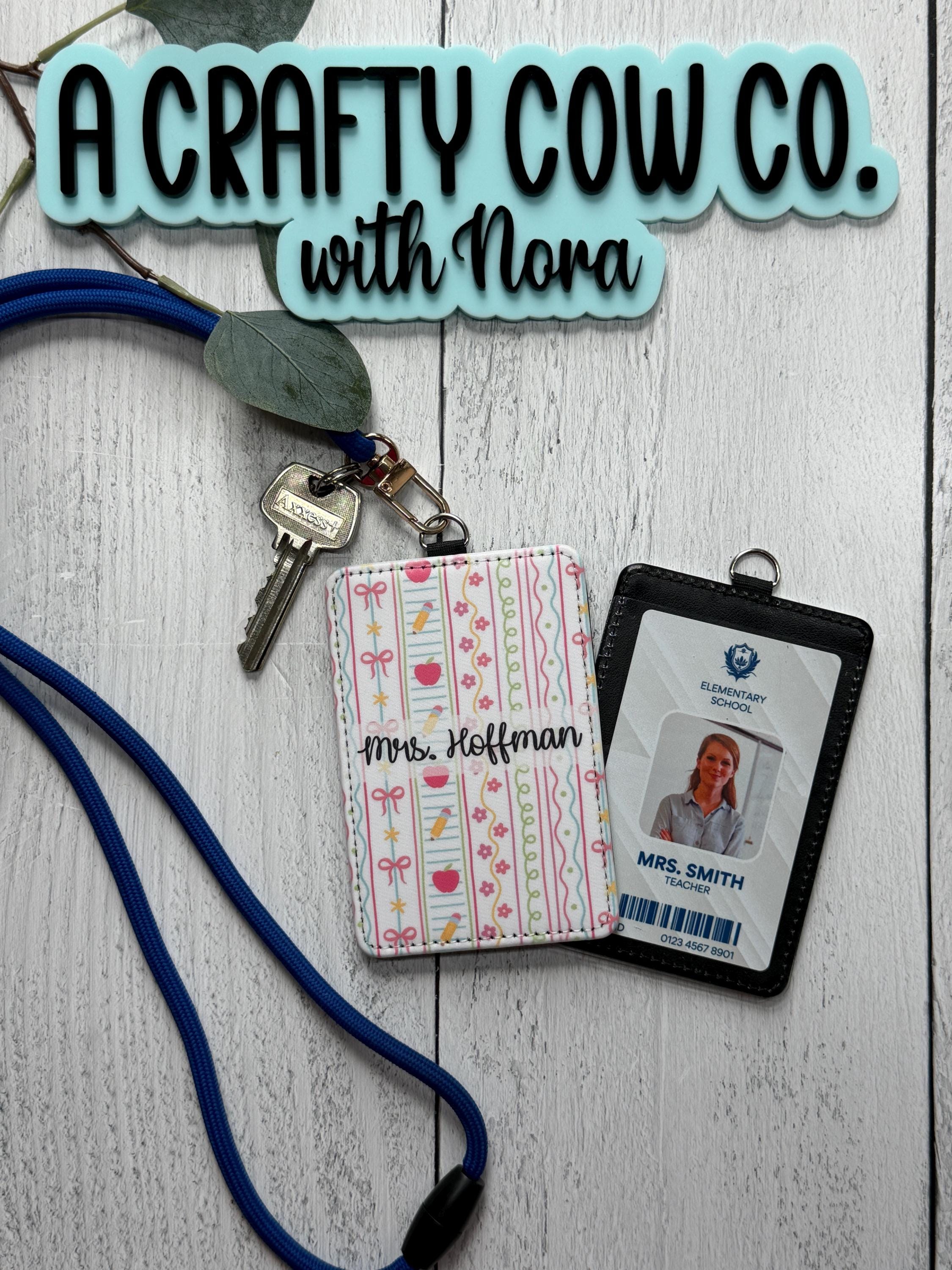 Personalized Teacher ID Badge Holder | Custom Name, Classroom Card Case, Poly Leather Accessory
