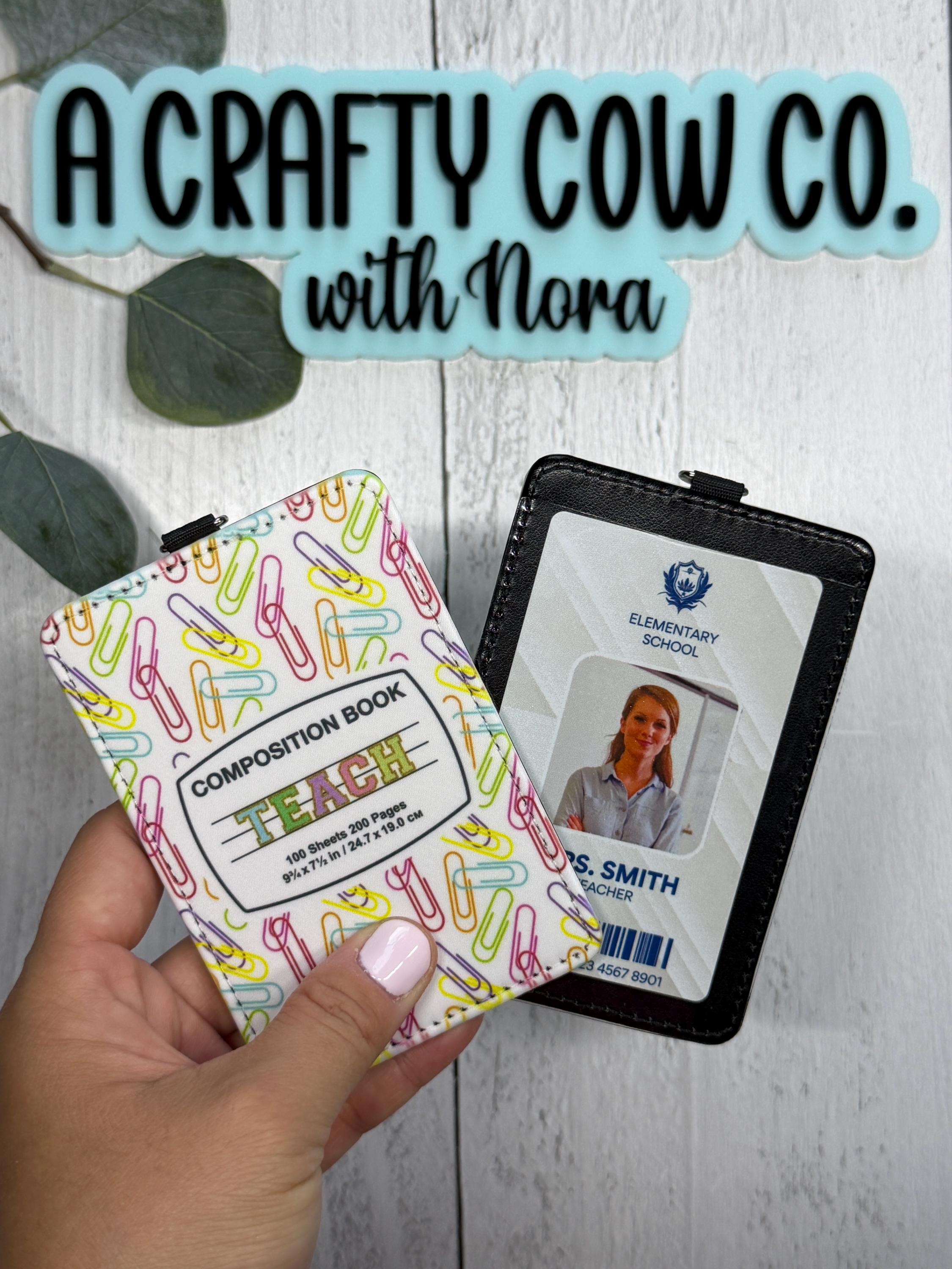 Personalized Teacher ID Badge Holder | Custom Name Poly Leather Card Case