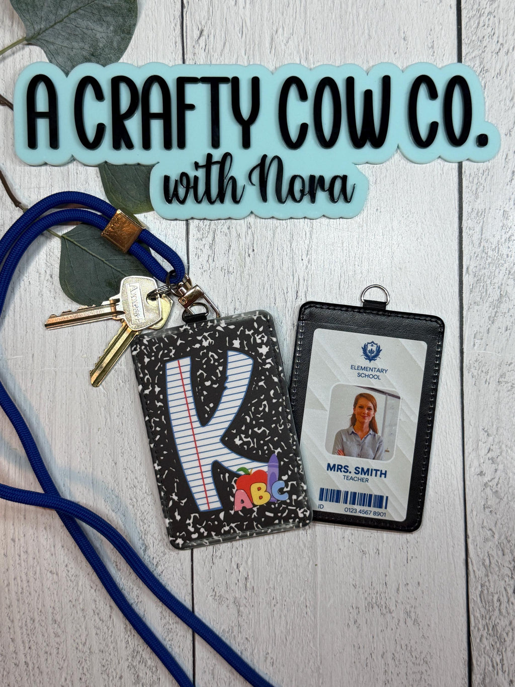 Personalized Teacher ID Badge Holder | Custom Name, Poly Leather Card Case