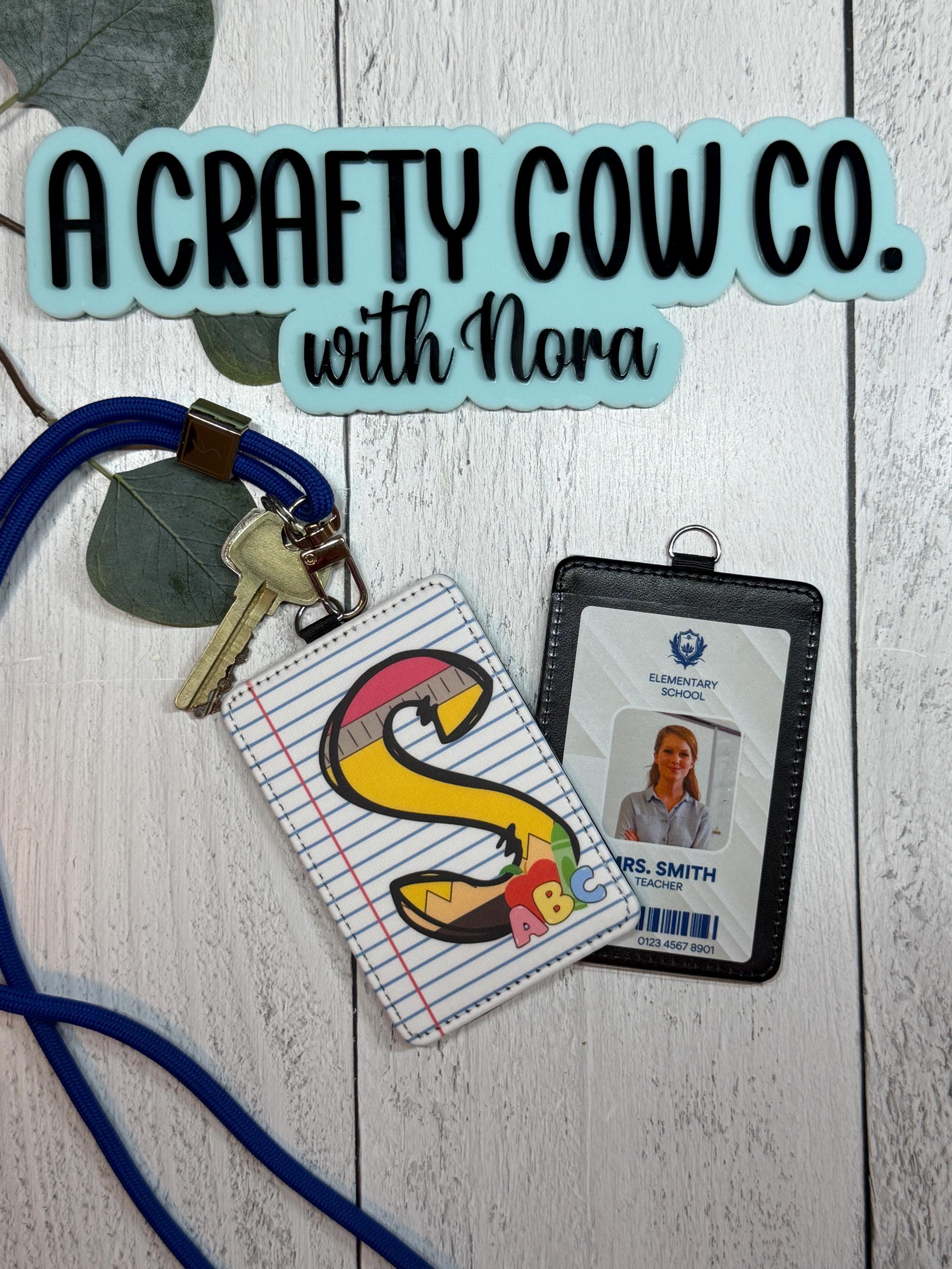 Personalized Teacher ID Badge Holder | Custom Name, Poly Leather Card Case