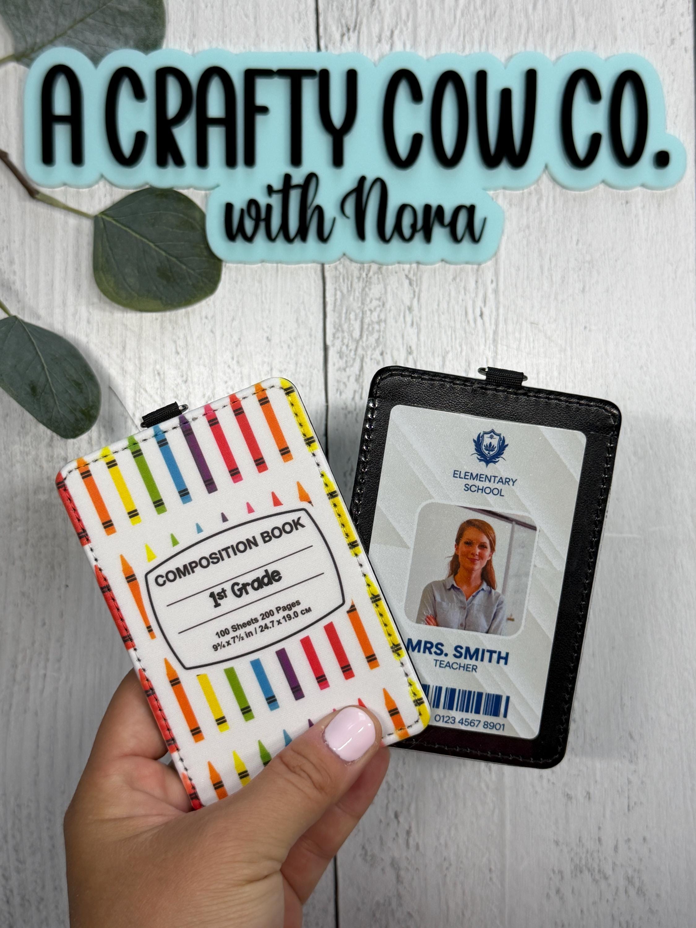 Personalized Teacher ID Badge Holder | Custom Name Poly Leather Card Case