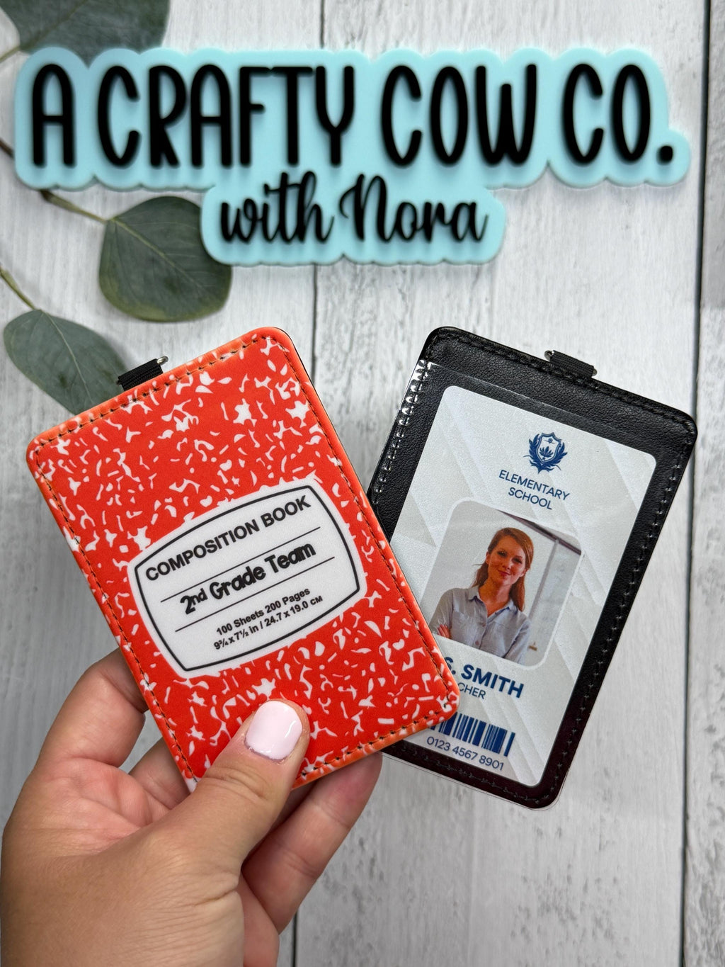 Personalized Teacher ID Badge Holder | Custom Name, Composition Book Style, Back-to-School Accessory
