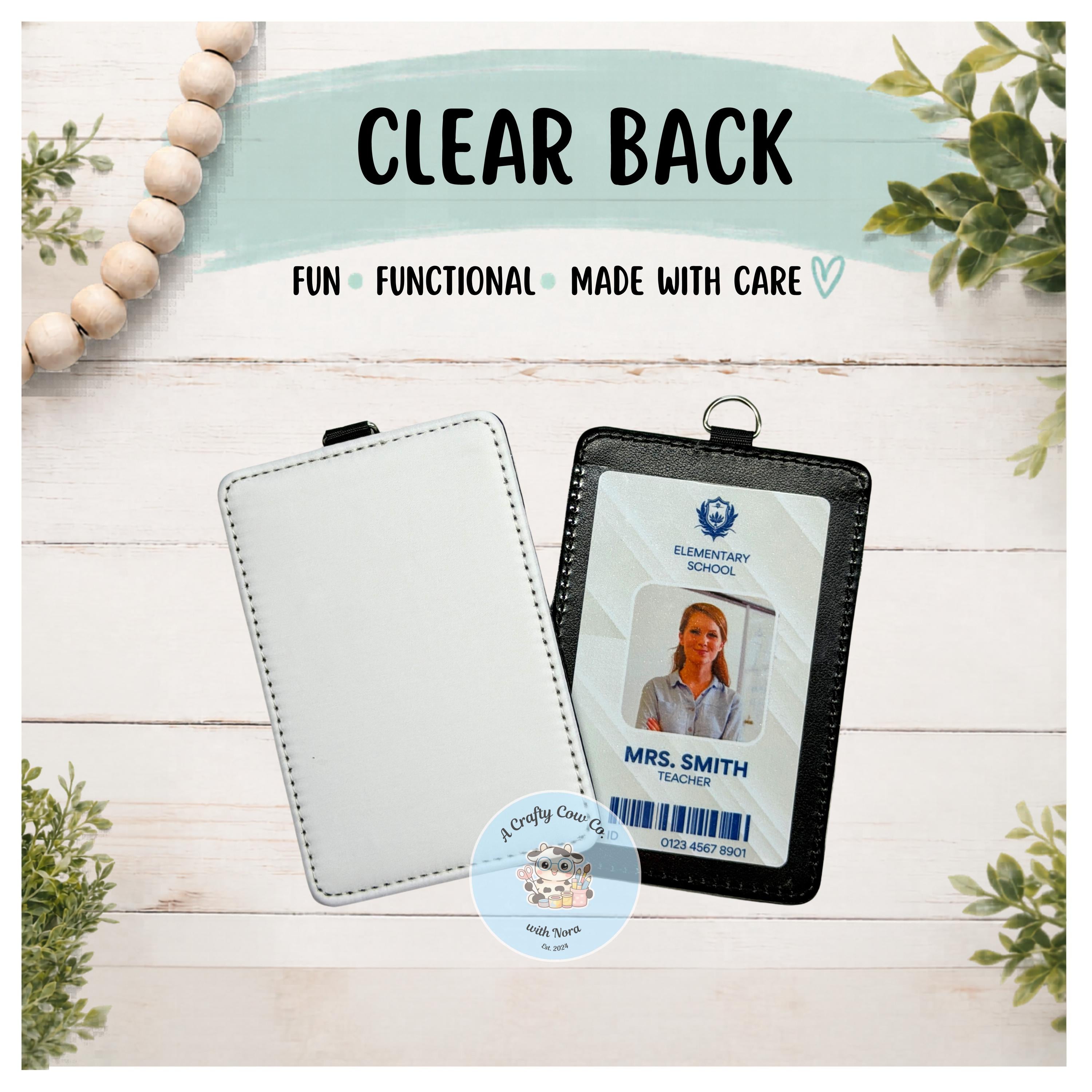 Personalized Teacher ID Badge Holder | Custom Name Poly Leather Card Case