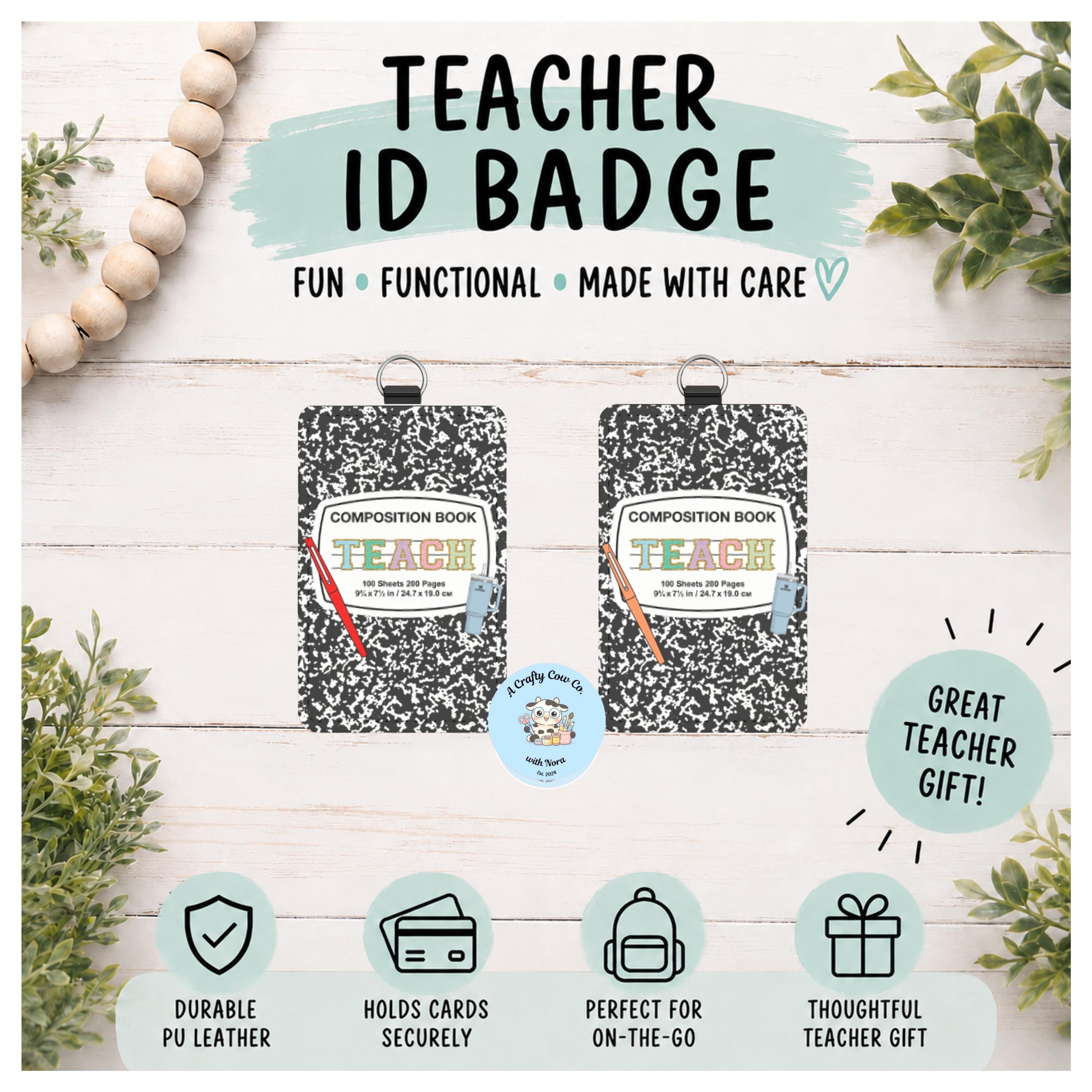 Teacher ID Badge Holder | Vertical Card Holder, Composition Book Design
