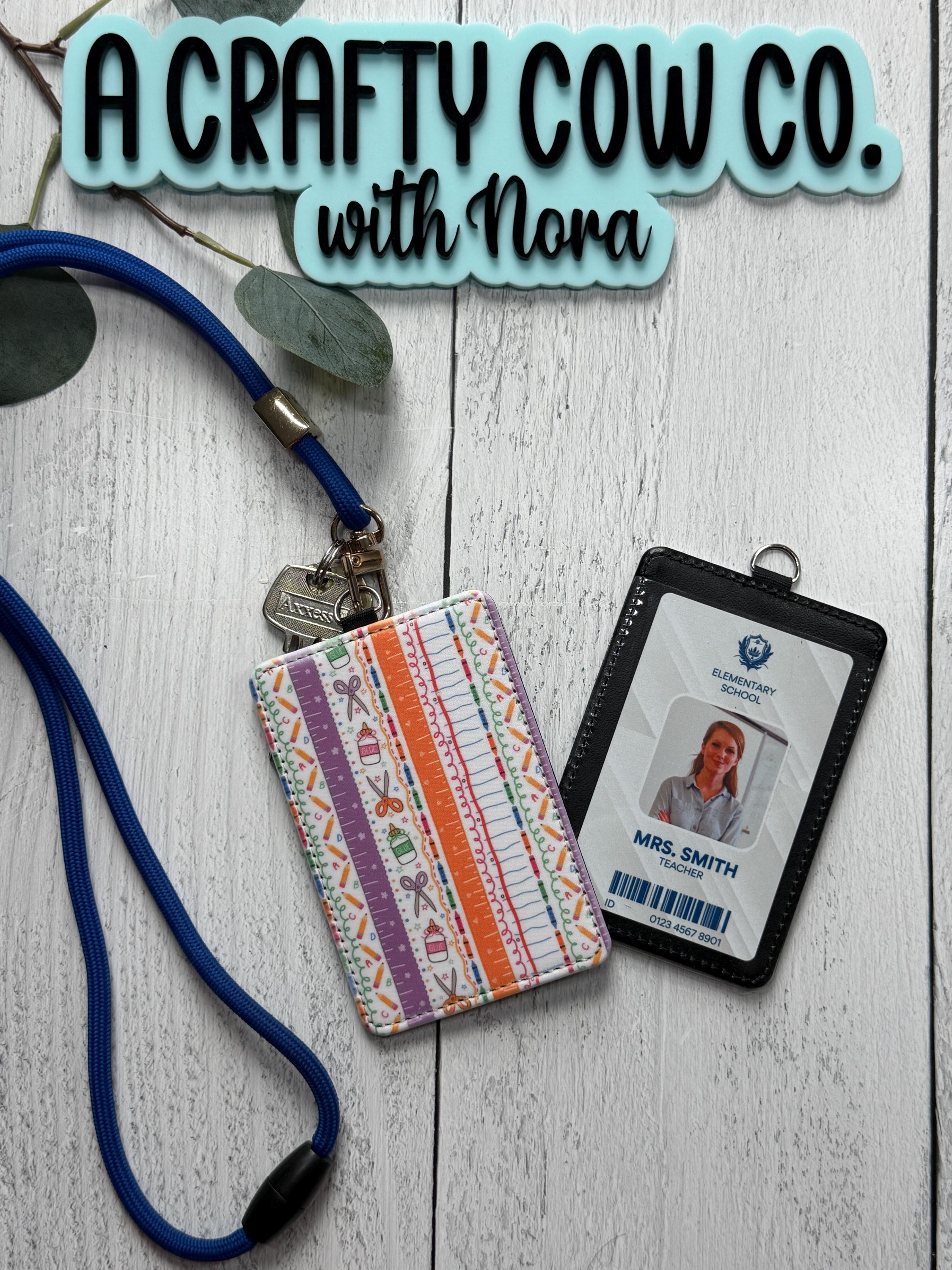 Personalized Teacher ID Badge Holder | Custom Name, Classroom Card Case, Poly Leather Accessory