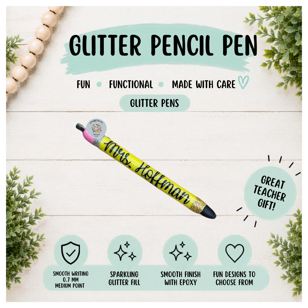 Personalized Glitter Pencil Pen | Custom Teacher Accessory | Gift