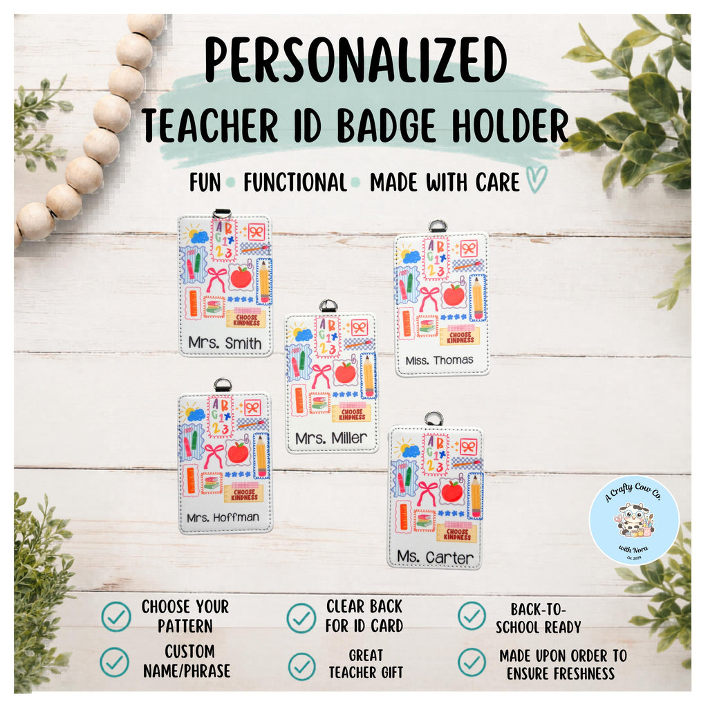 Personalized Teacher ID Badge Holder | Custom Classroom Card Case, Back-to-School Accessory
