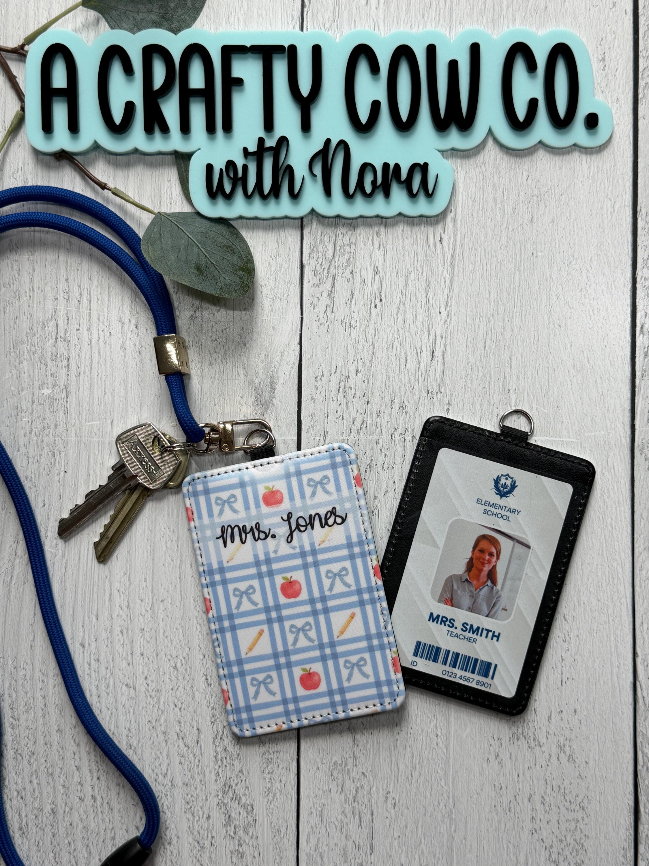 Personalized Teacher ID Badge Holder | Custom Name, Classroom Card Case, Poly Leather Accessory