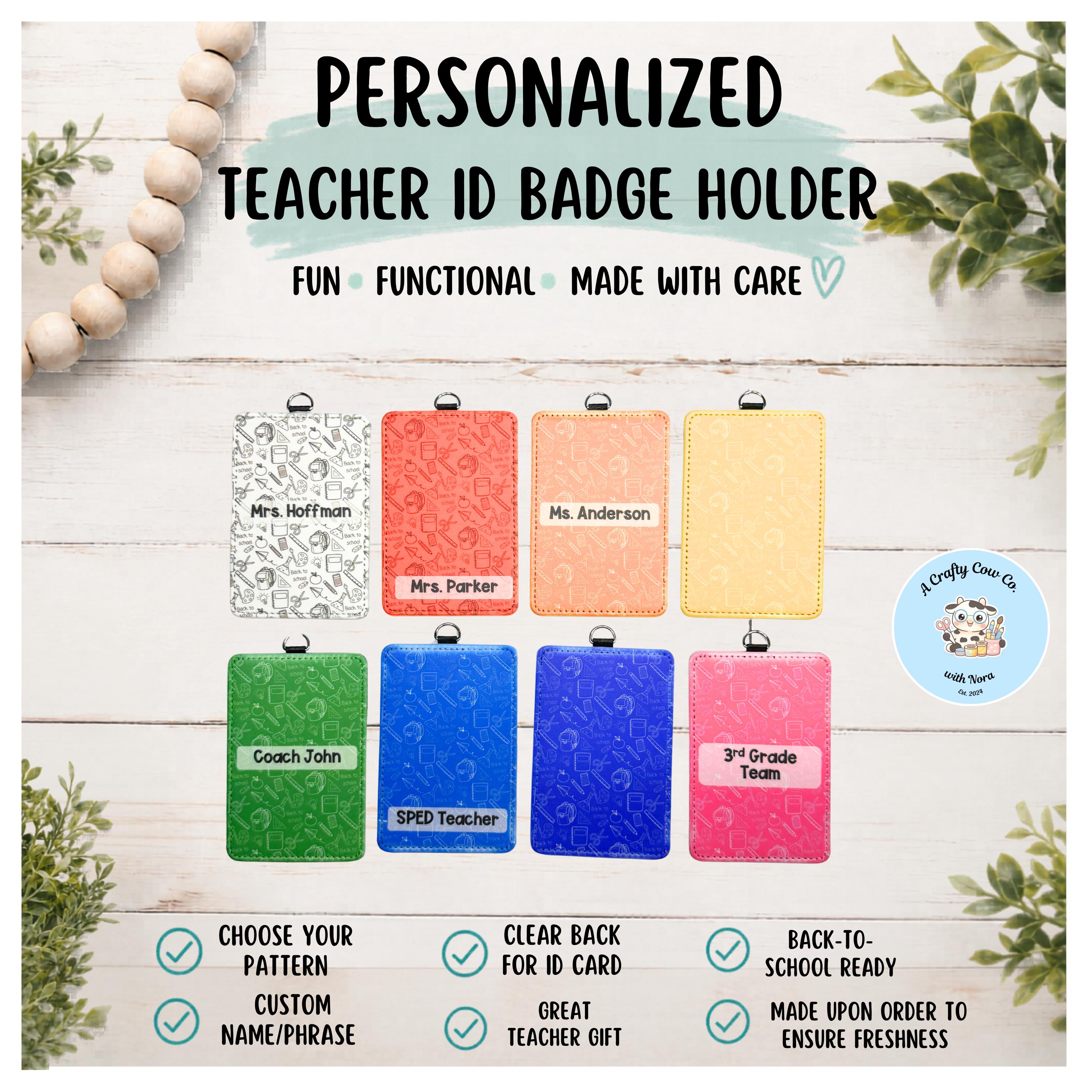 Personalized Teacher ID Badge Holder | Custom Name Classroom Card Case | Teacher Gift | Vertical ID Holder