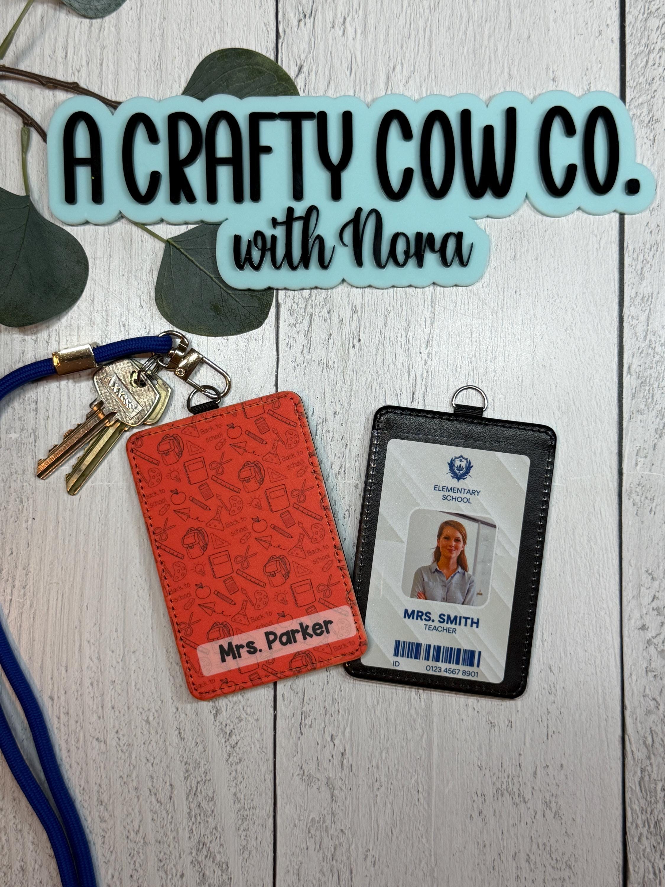 Personalized Teacher ID Badge Holder | Custom Name Classroom Card Case | Teacher Gift | Vertical ID Holder