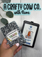 Teacher ID Badge Holder | Vertical Card Holder, Composition Book Design