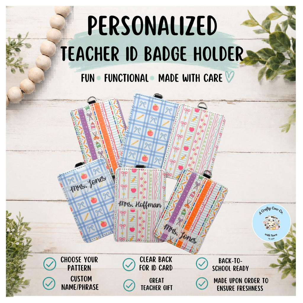 Personalized Teacher ID Badge Holder | Custom Name, Classroom Card Case, Poly Leather Accessory