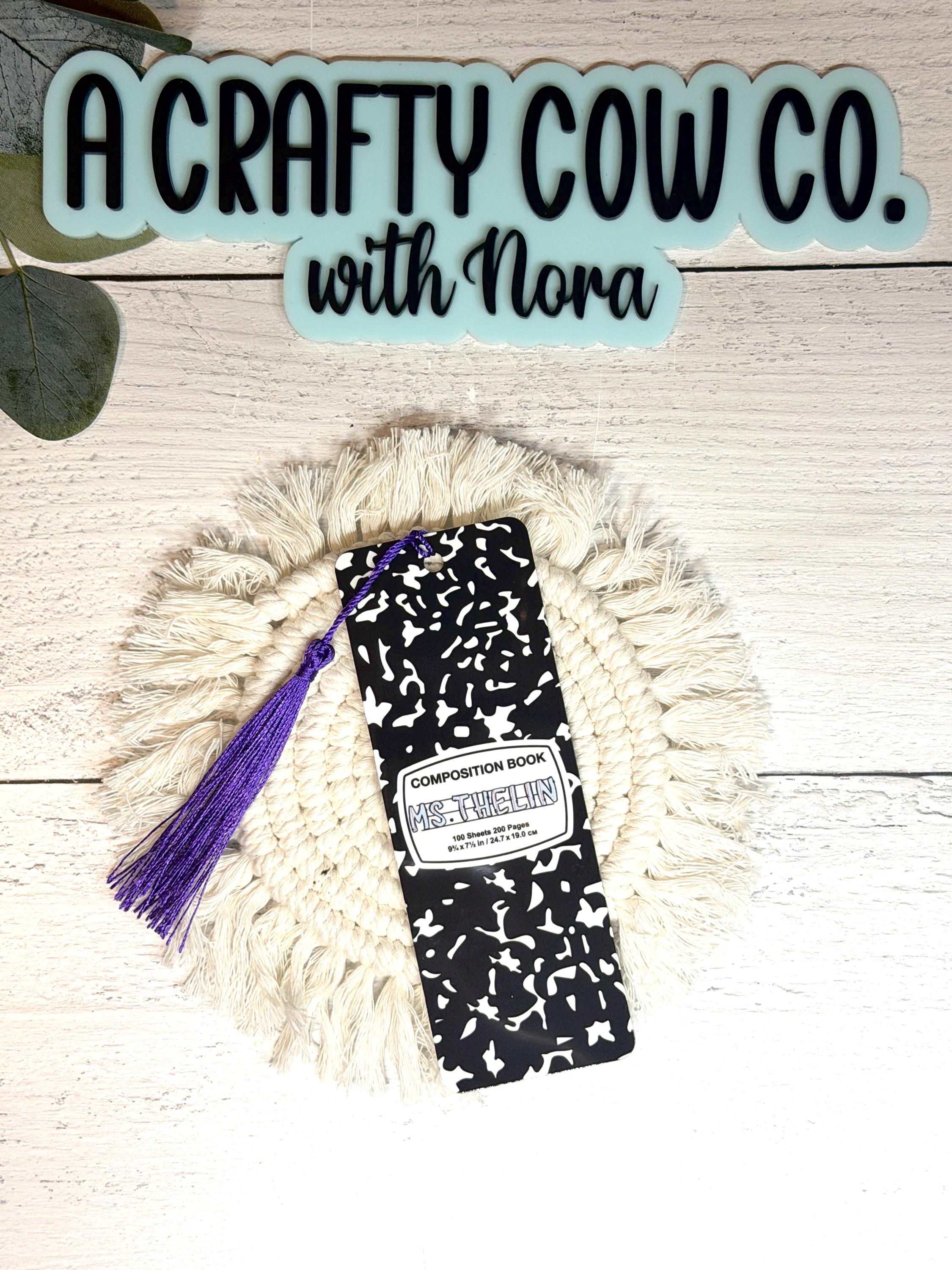 Personalized Composition Book Metal Bookmark | Reader Gift, Durable Tassel (5 x 2 in)