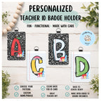 Personalized Teacher ID Badge Holder | Custom Name, Poly Leather Card Case