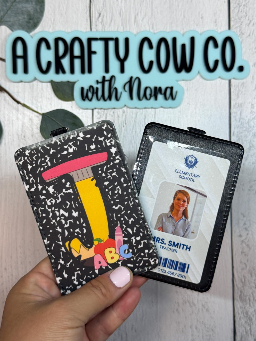 Personalized Teacher ID Badge Holder | Custom Name, Poly Leather Card Case