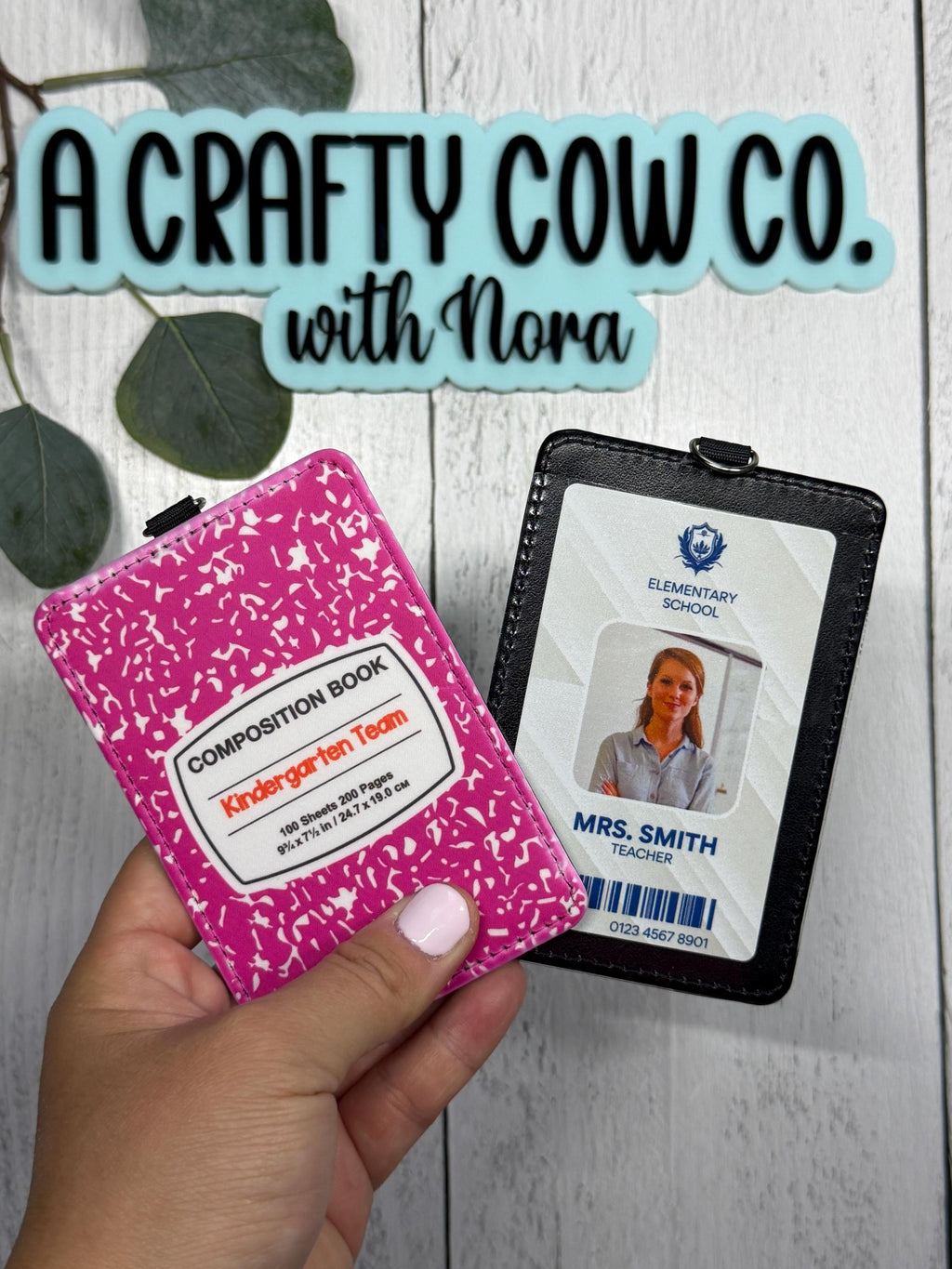 Personalized Teacher ID Badge Holder | Custom Name, Composition Book Style, Back-to-School Accessory