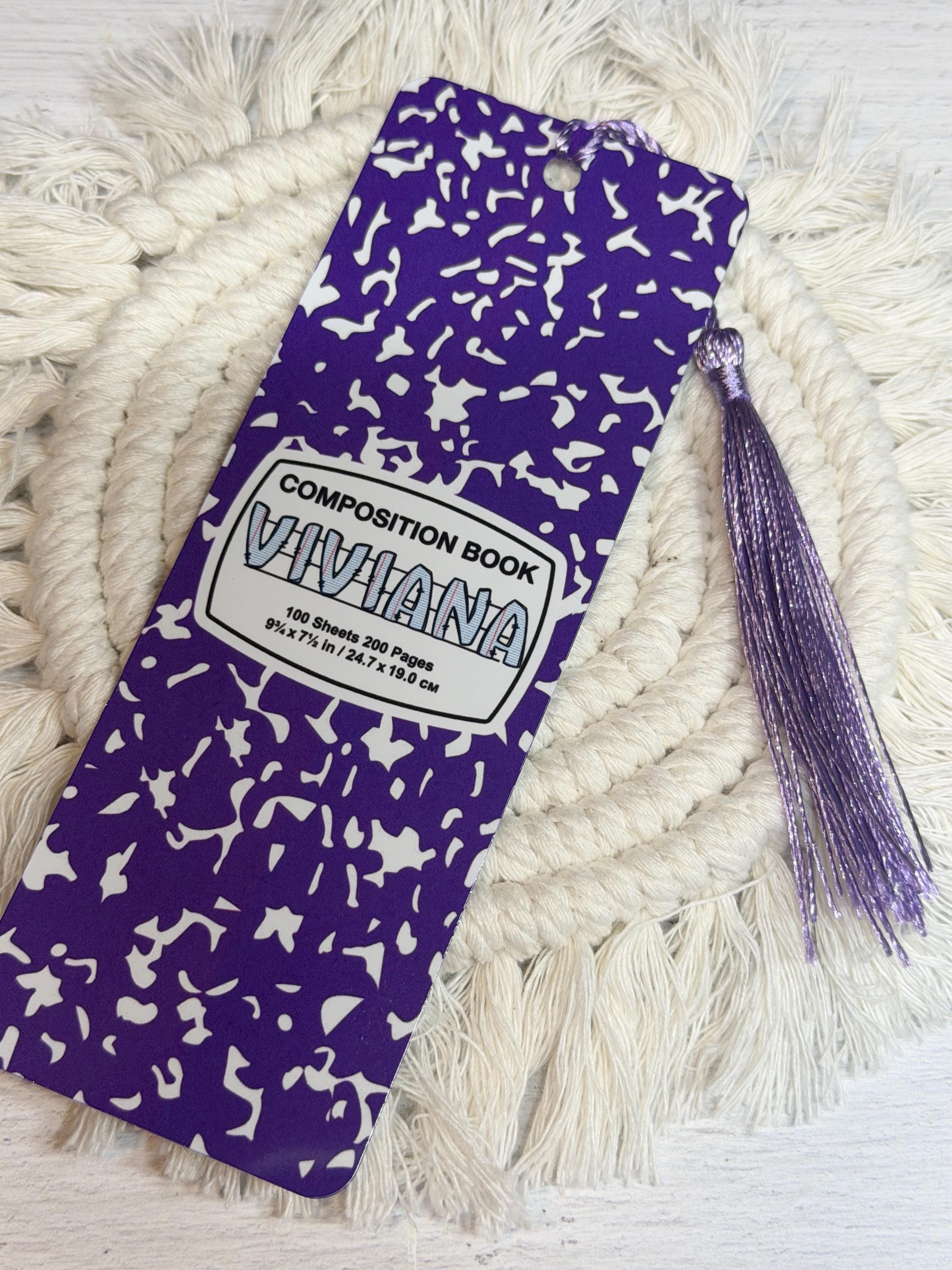 Personalized Composition Book Metal Bookmark | Reader Gift, Durable Tassel (5 x 2 in)
