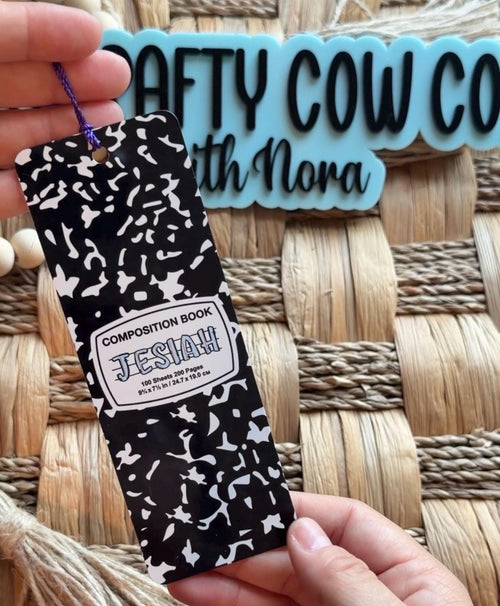 Personalized Composition Book Metal Bookmark | Reader Gift, Durable Tassel (5 x 2 in)