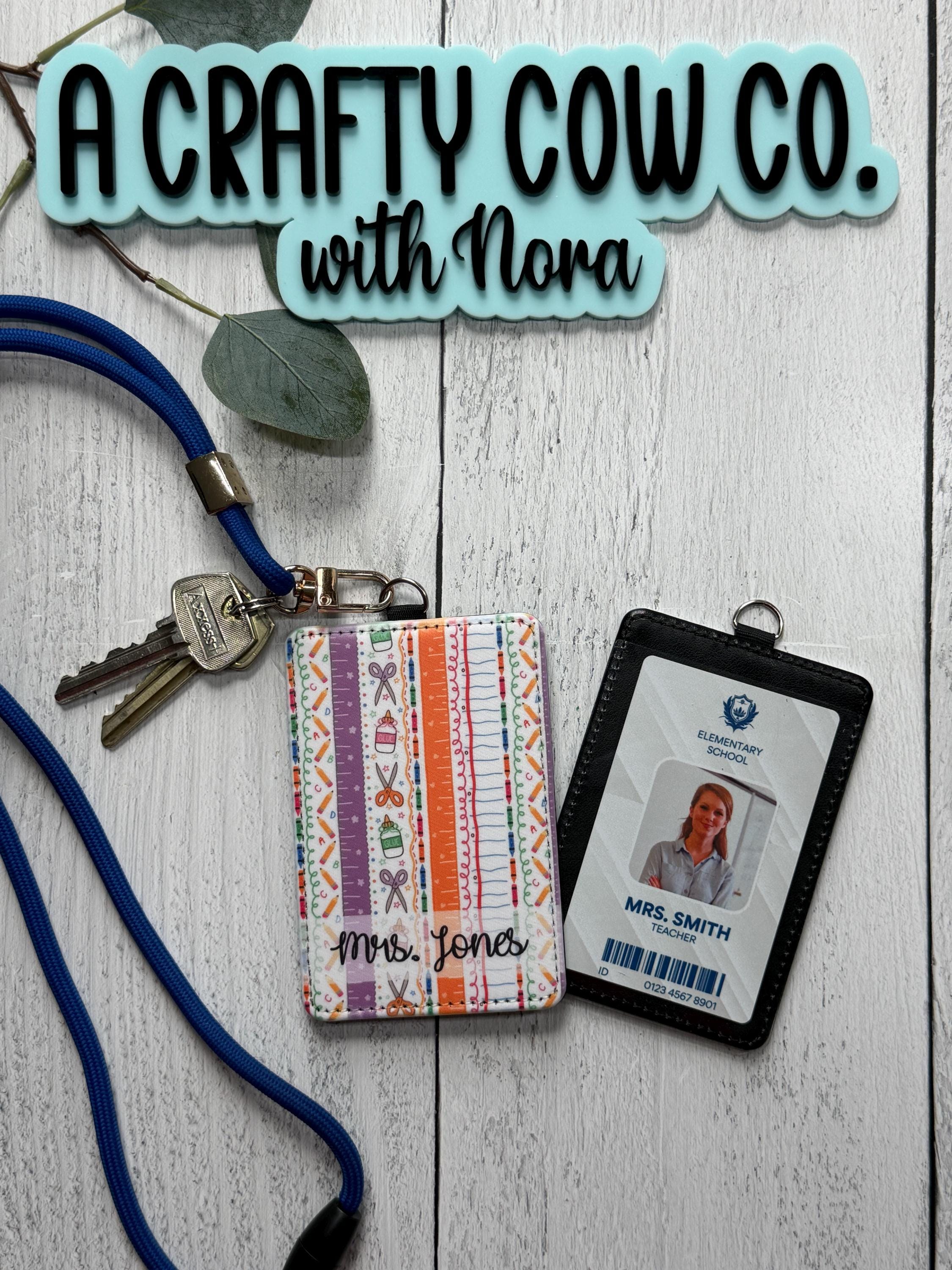 Personalized Teacher ID Badge Holder | Custom Name, Classroom Card Case, Poly Leather Accessory