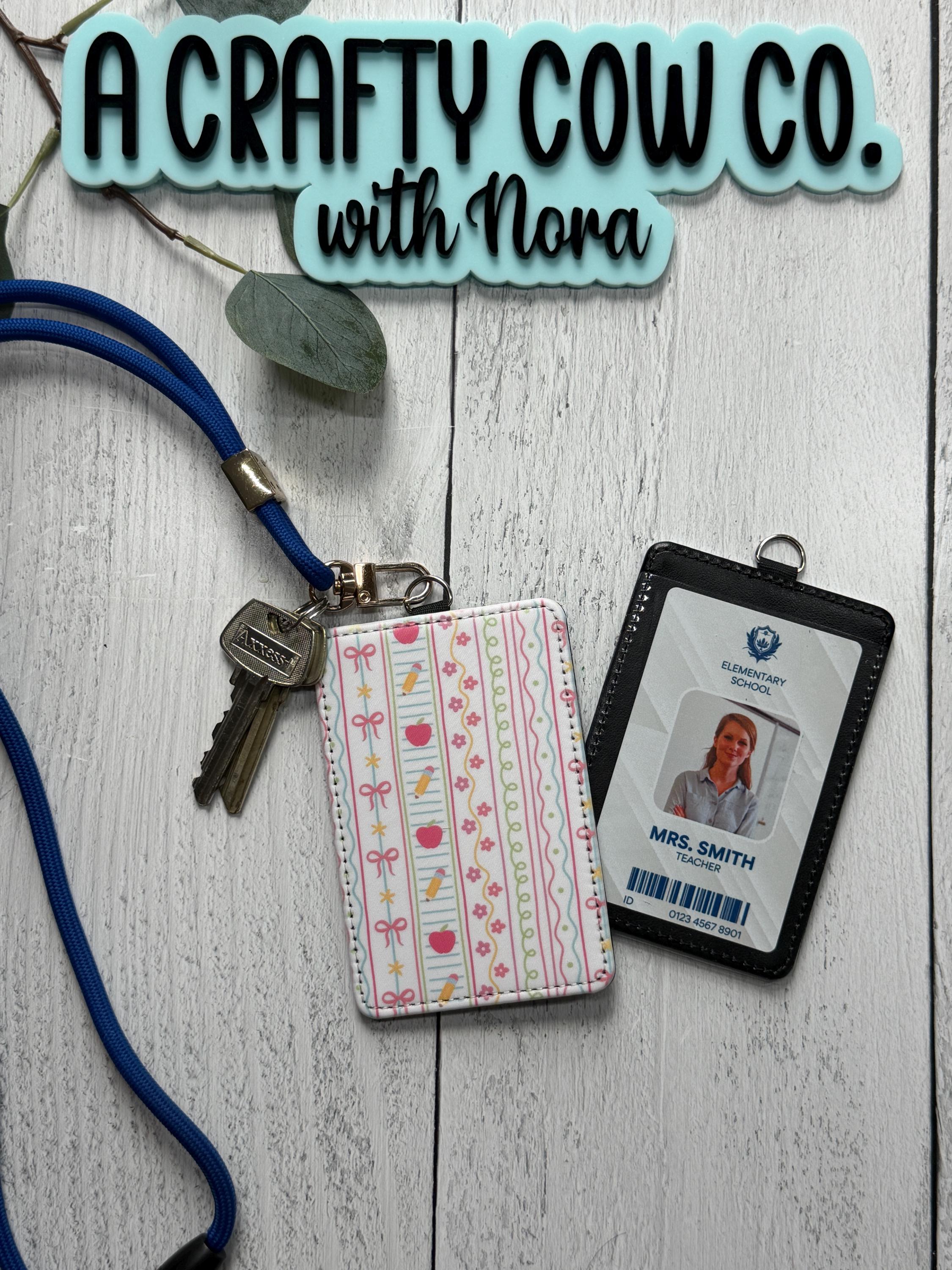 Personalized Teacher ID Badge Holder | Custom Name, Classroom Card Case, Poly Leather Accessory