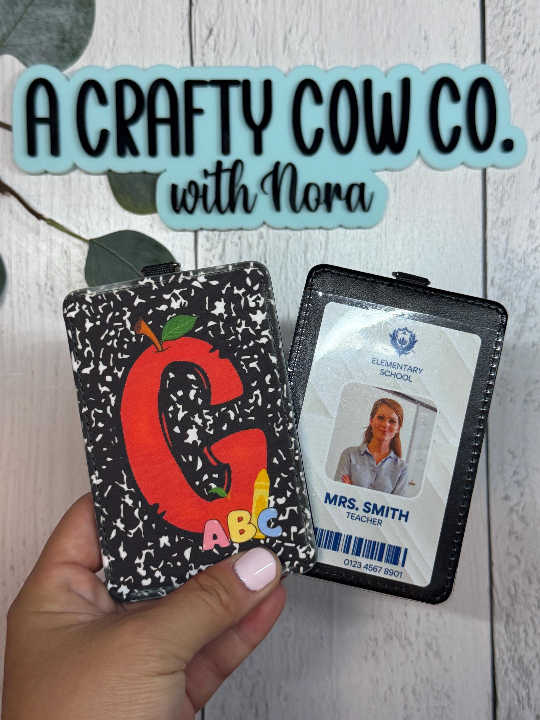 Personalized Teacher ID Badge Holder | Custom Name, Poly Leather Card Case