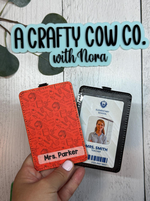Personalized Teacher ID Badge Holder | Custom Name Classroom Card Case | Teacher Gift | Vertical ID Holder