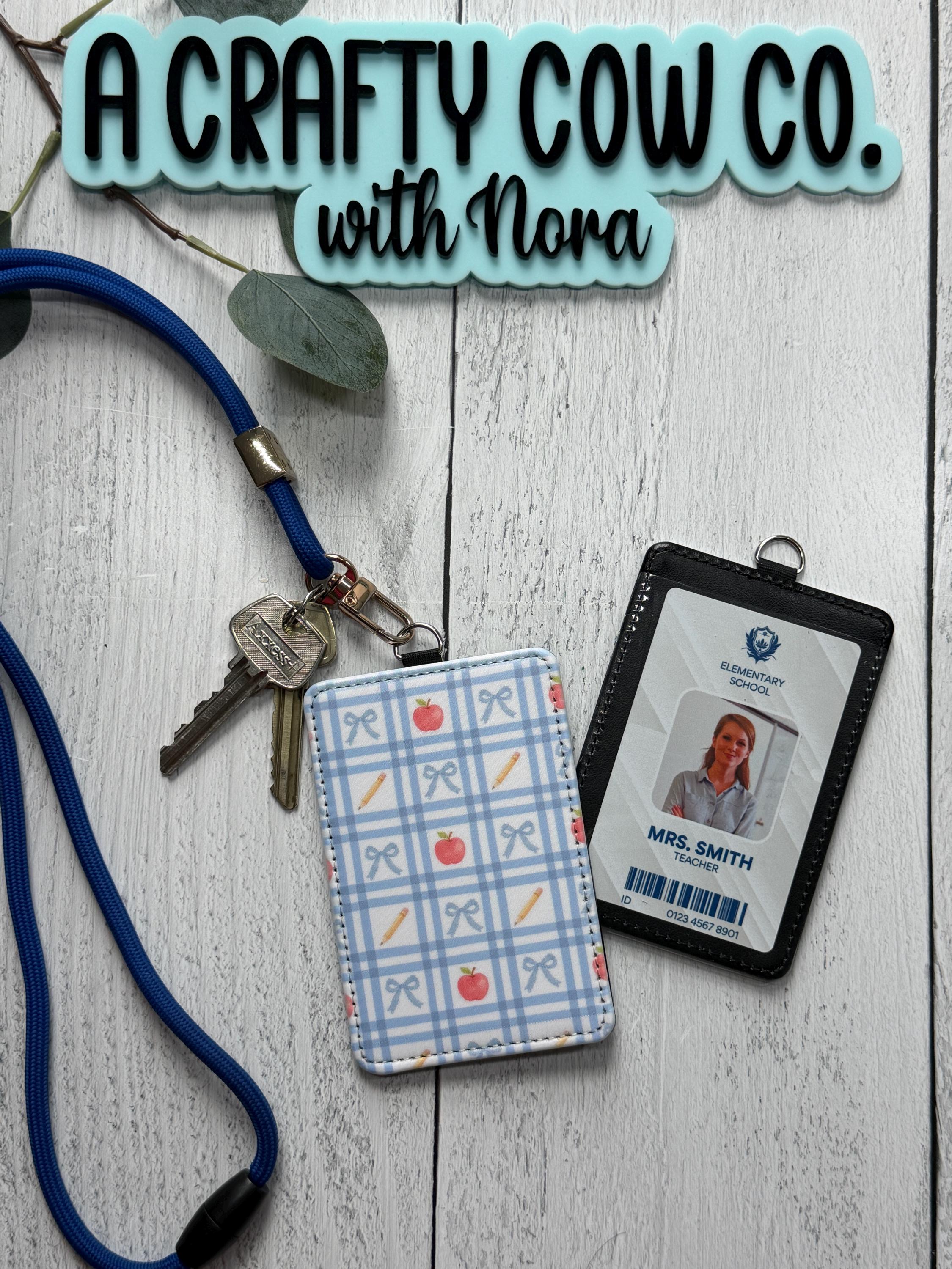 Personalized Teacher ID Badge Holder | Custom Name, Classroom Card Case, Poly Leather Accessory