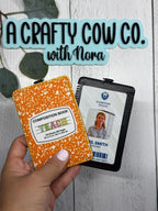 Personalized Teacher ID Badge Holder | Custom Name, Composition Book Style, Back-to-School Accessory